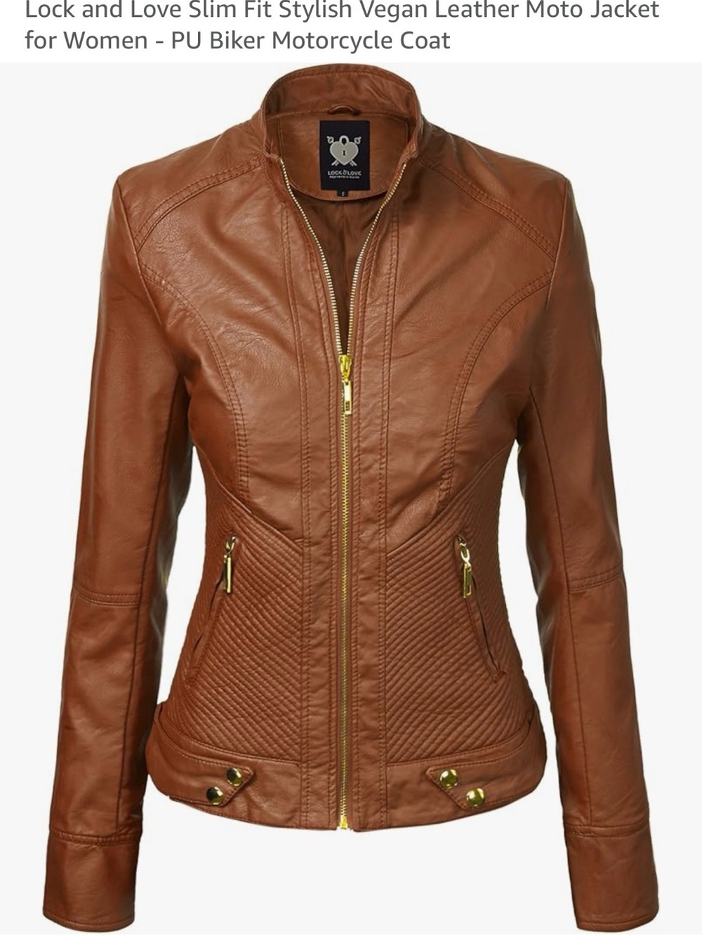 Women's Slim Fit Vegan Leather Jacket - Brown